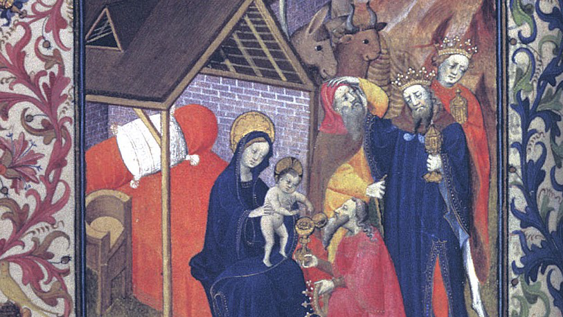 Medieval art of nativity scene